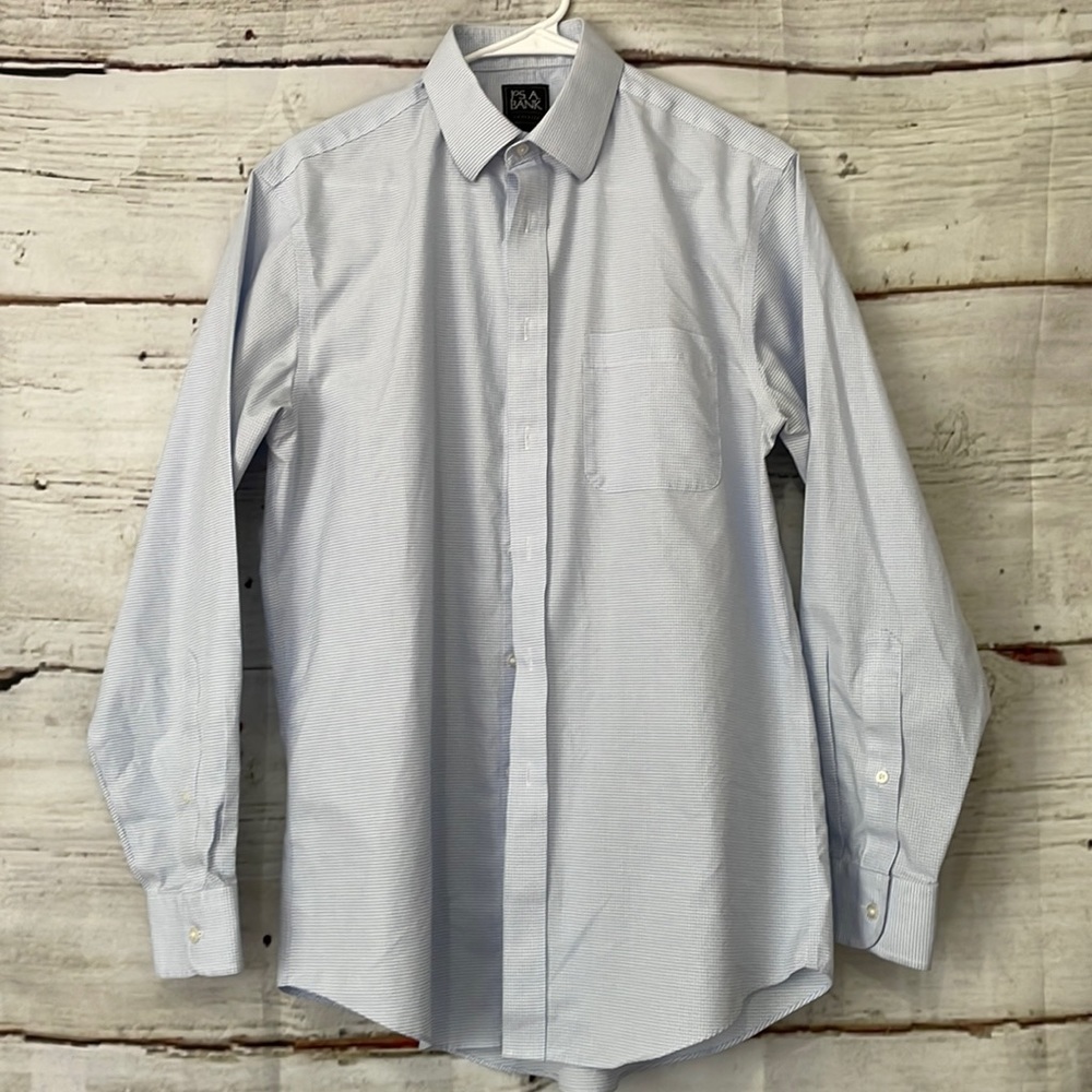 Jos A Bank Traveler Slim Fit 15 1/2-33 Dress Shirt Blue White Checkered NWOT
